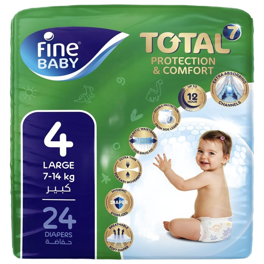 Fine Baby - Total 7 Protection & Comfort Diapers - Size 4 Large - 4-9 kg - 24 Pcs