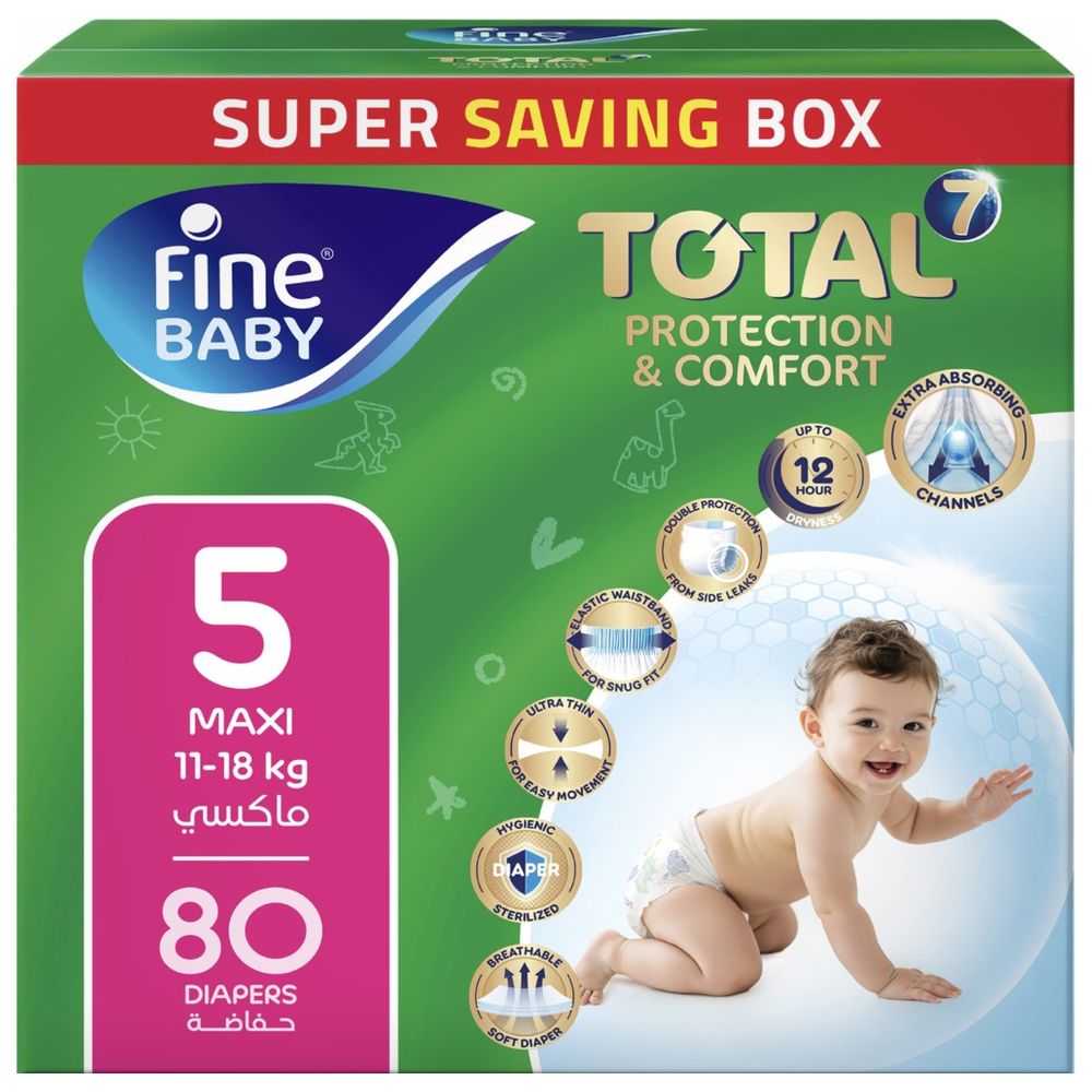 Fine Baby - Total 7 Diapers Size 5 Maxi 11-18kg - Pack of 80