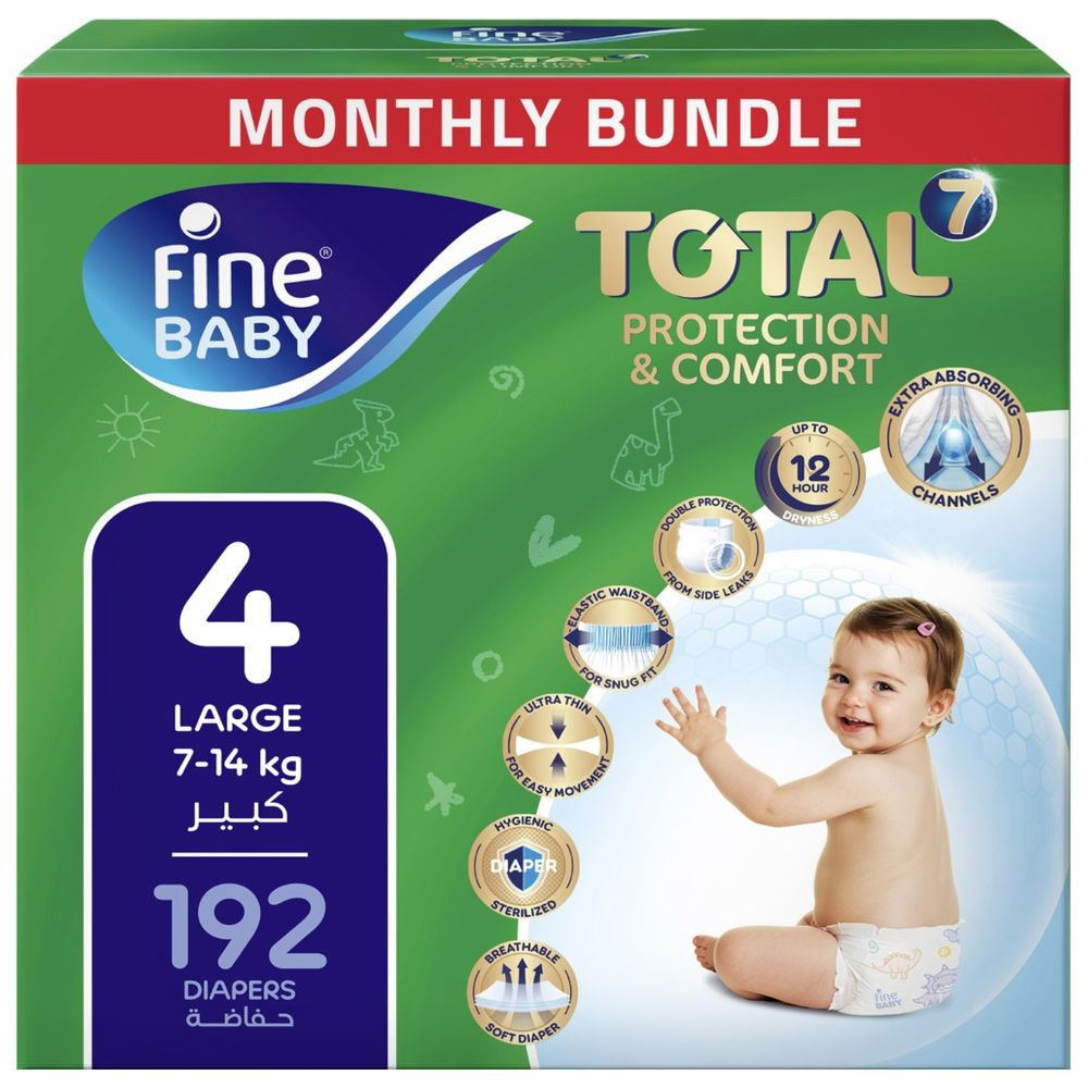 Fine Baby - Total 7 Diapers Size 4 Large 7-14kg - Pack of 192