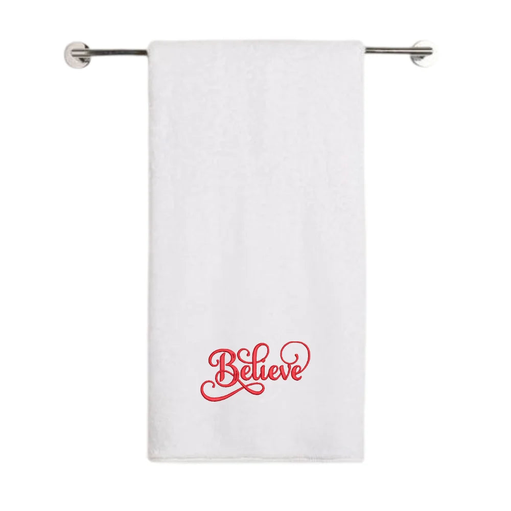 BYFT - Iris Embroidered Bath Towel - Believe Christmas Ornaments - 70x140 cm