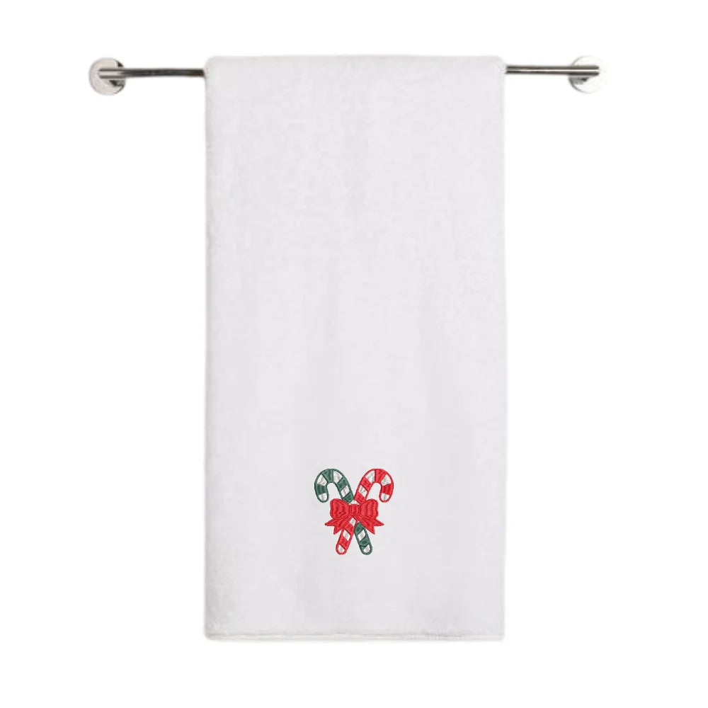 BYFT - Iris Embroidered Bath Towel - Christmas Candy Canes With Bow - 70x140 cm