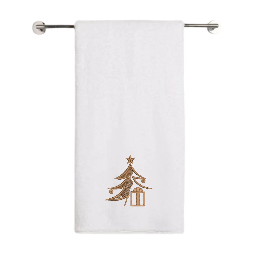 BYFT - Iris Embroidered Bath Towel - Elegant Christmas Tree With Gift - 70x140 cm