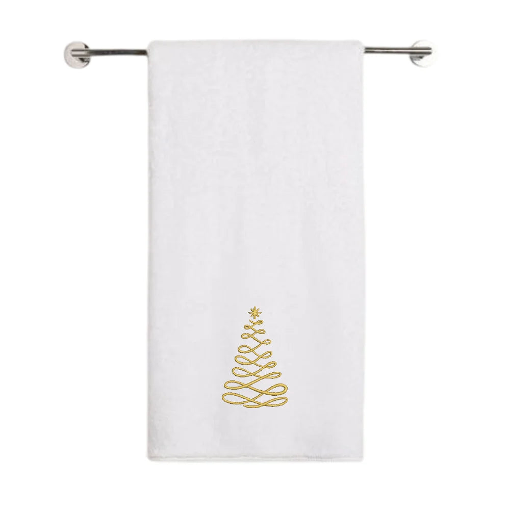 BYFT - Iris Embroidered Bath Towel - Elegant Loop Christmas Tree - 70x140 cm