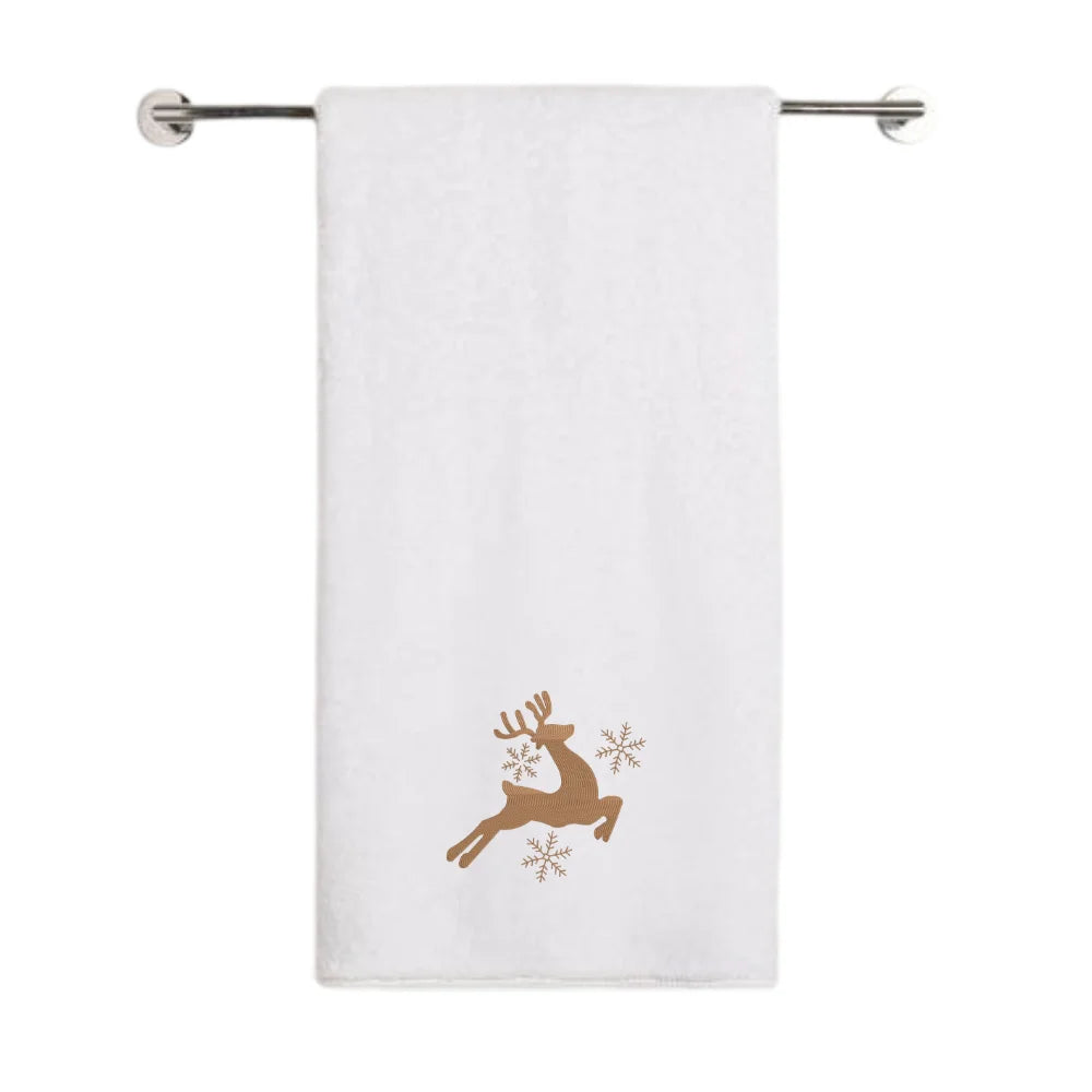 BYFT - Iris Embroidered Bath Towel - Leaping Reindeer With Snowflakes - 70x140 cm