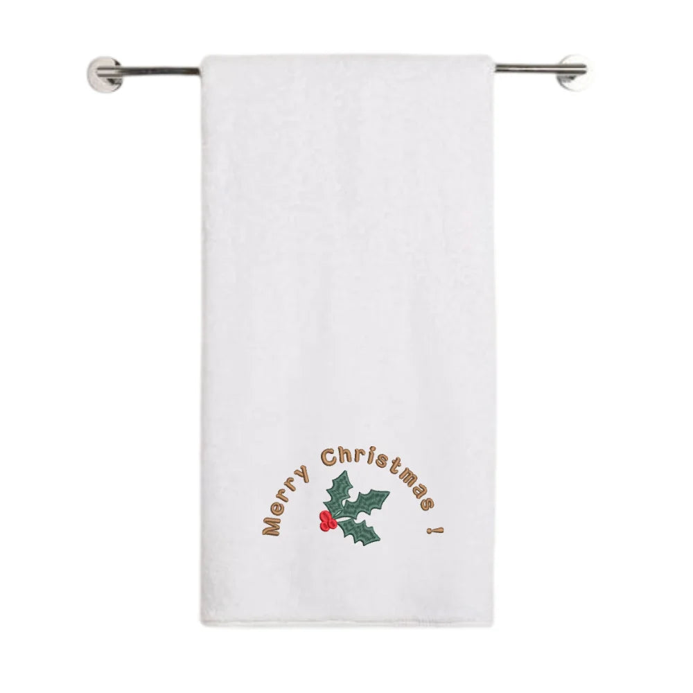 BYFT - Iris Embroidered Bath Towel - Merry Christmas Holly Wreath Arc - 70x140 cm