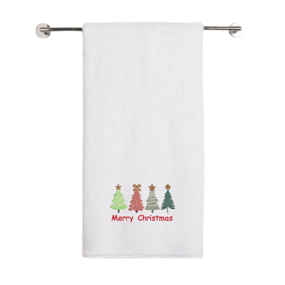 BYFT - Iris Embroidered Bath Towel - Merry Christmas Trees - 70x140 cm