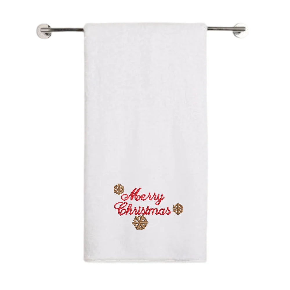 BYFT - Iris Embroidered Bath Towel - Merry Christmas With Snowflakes - 70x140 cm
