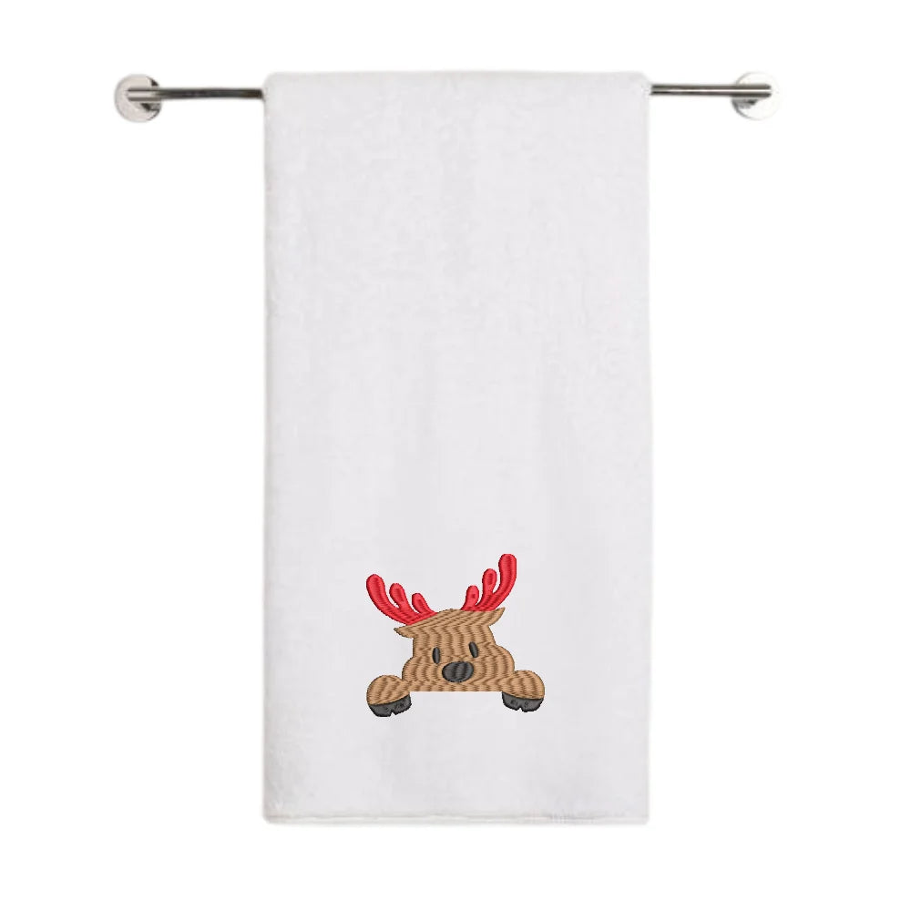 BYFT - Iris Embroidered Bath Towel - Peeking Reindeer - 70x140 cm