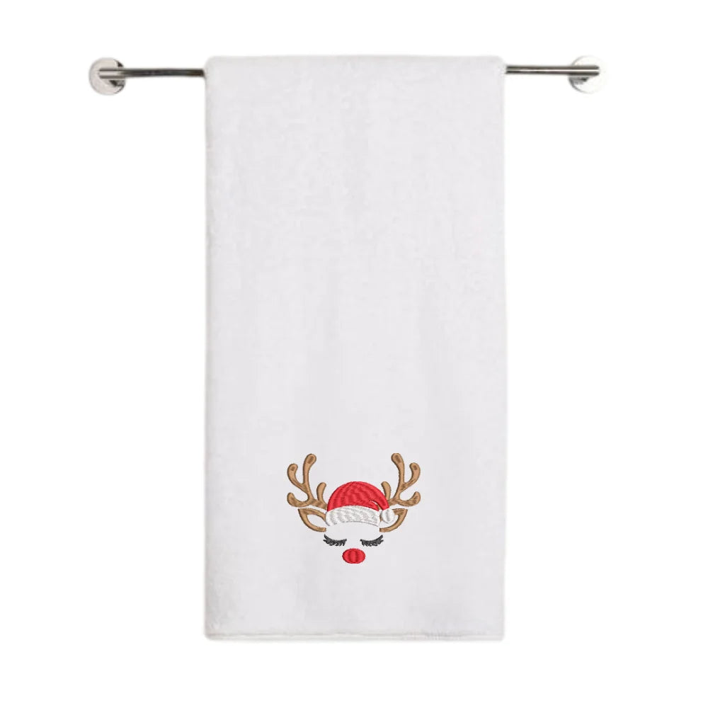 BYFT - Iris Embroidered Bath Towel - Sleeping Reindeer Face - 70x140 cm