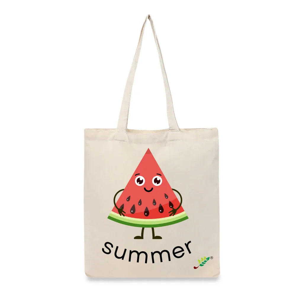 BYFT - Printed Carry-All Cotton Tote Bag - Summer Watermelon Slice