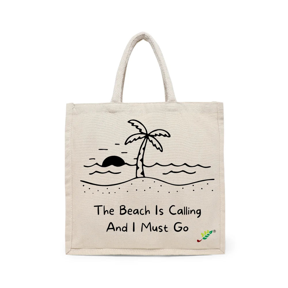 BYFT - Printed Carry-All Cotton Canvas Tote Bag - The Beach Is Calling