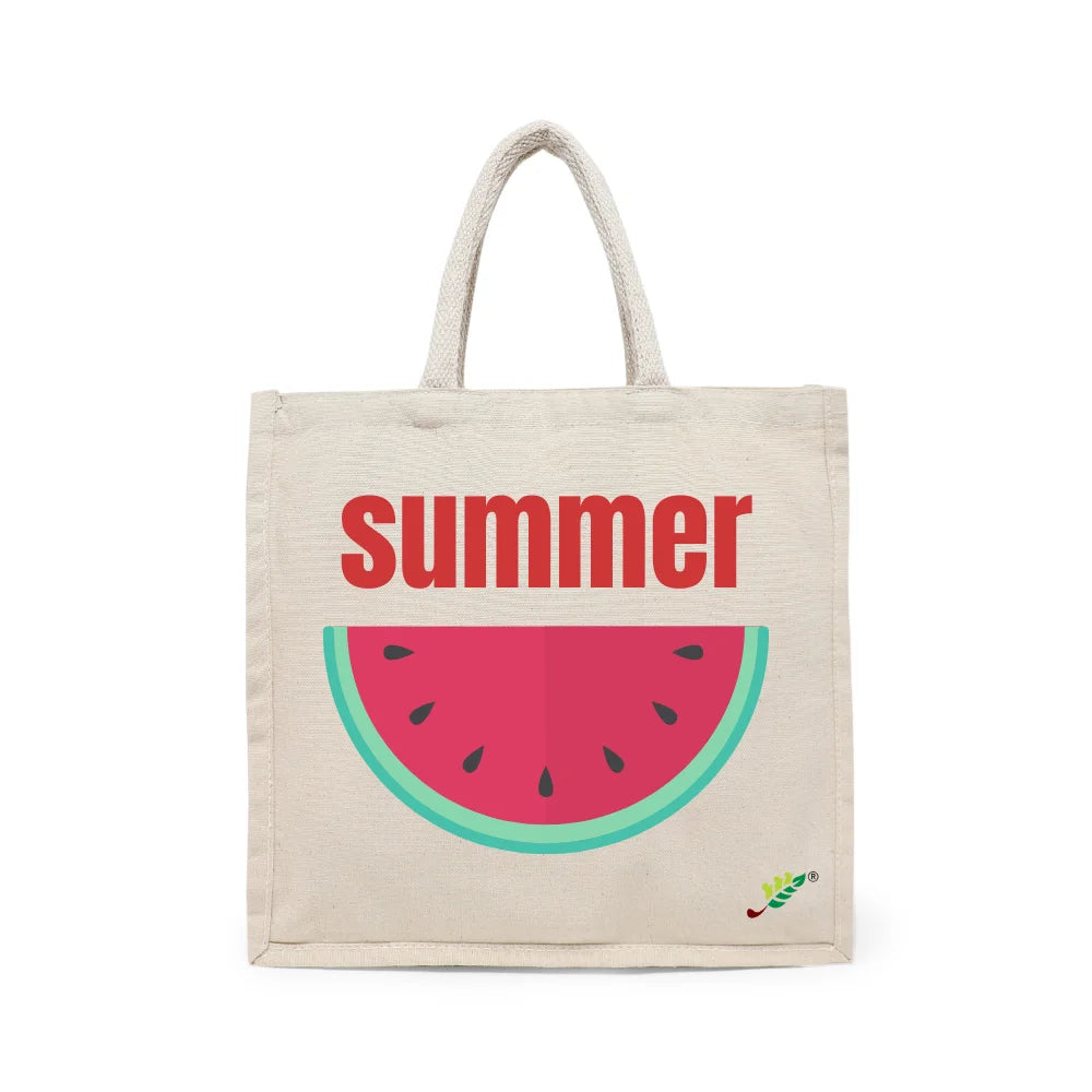 BYFT - Printed Carry-All Cotton Canvas Tote Bag - Summer Watermelon Slice
