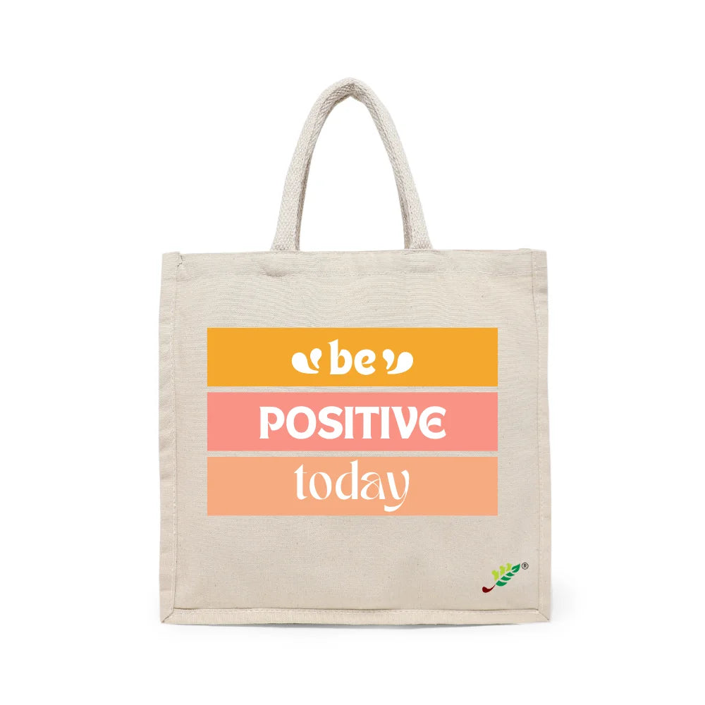 BYFT - Printed Carry-All Cotton Canvas Tote Bag - Be Positive Today