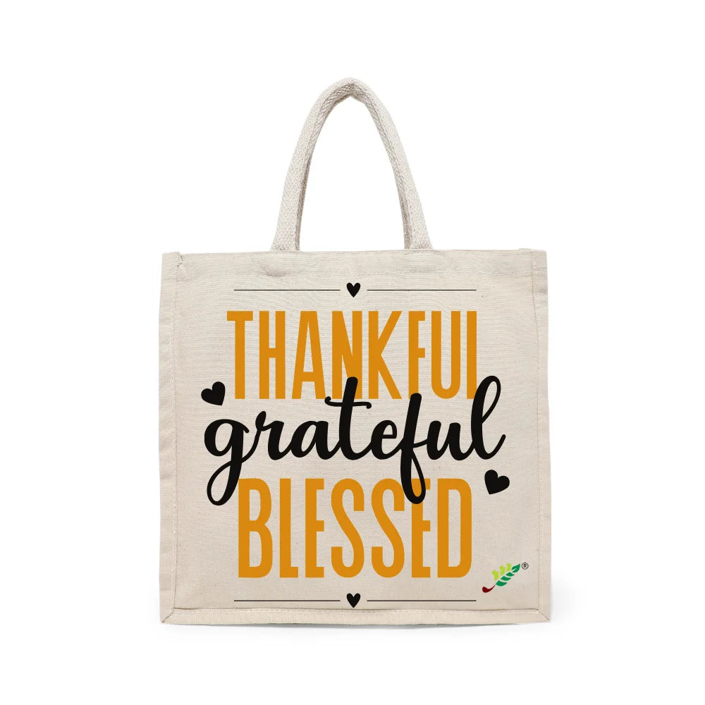 BYFT - Printed Carry-All Cotton Canvas Tote Bag - Thankful Grateful Blessed