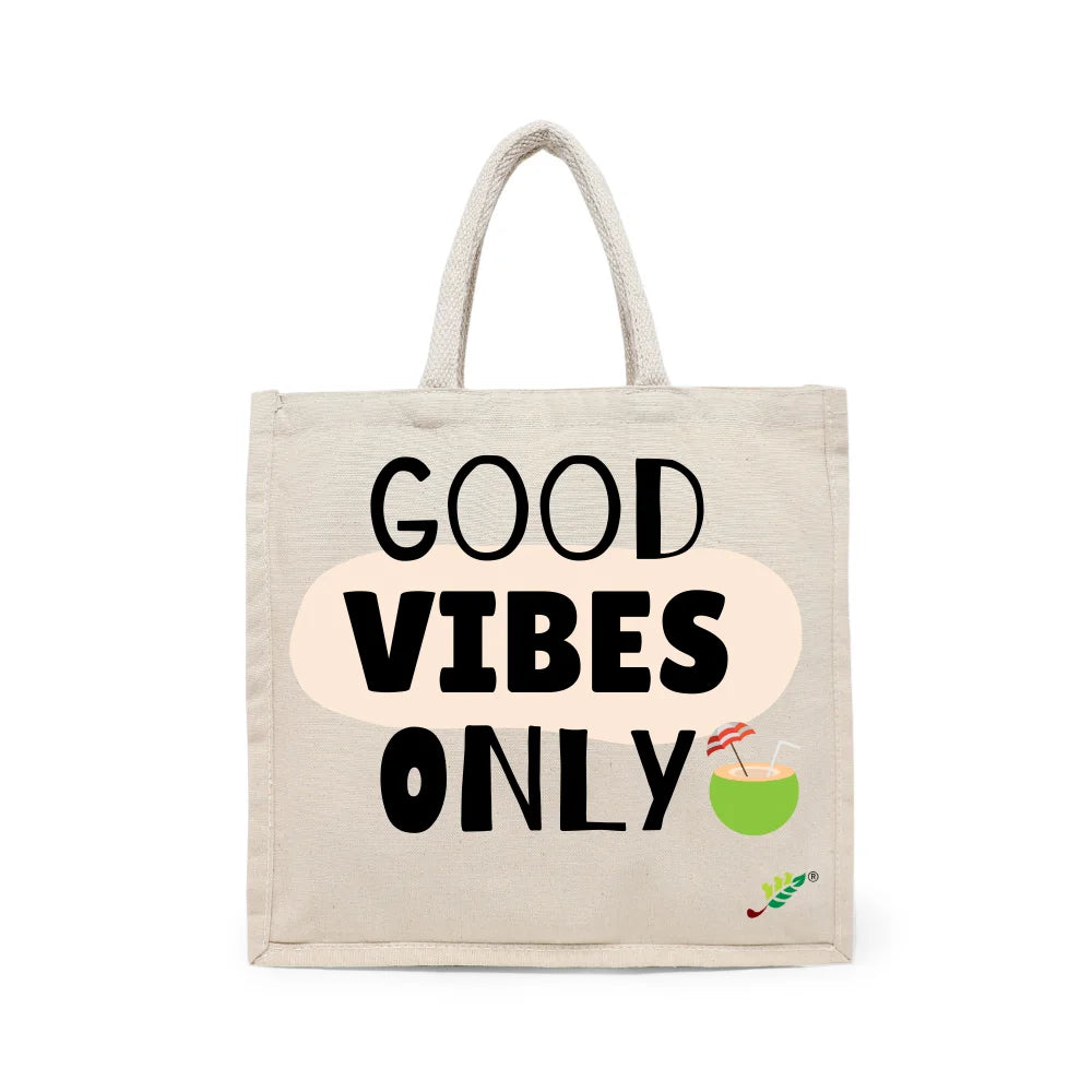 BYFT - Printed Carry-All Cotton Canvas Tote Bag - Good Vibes Only