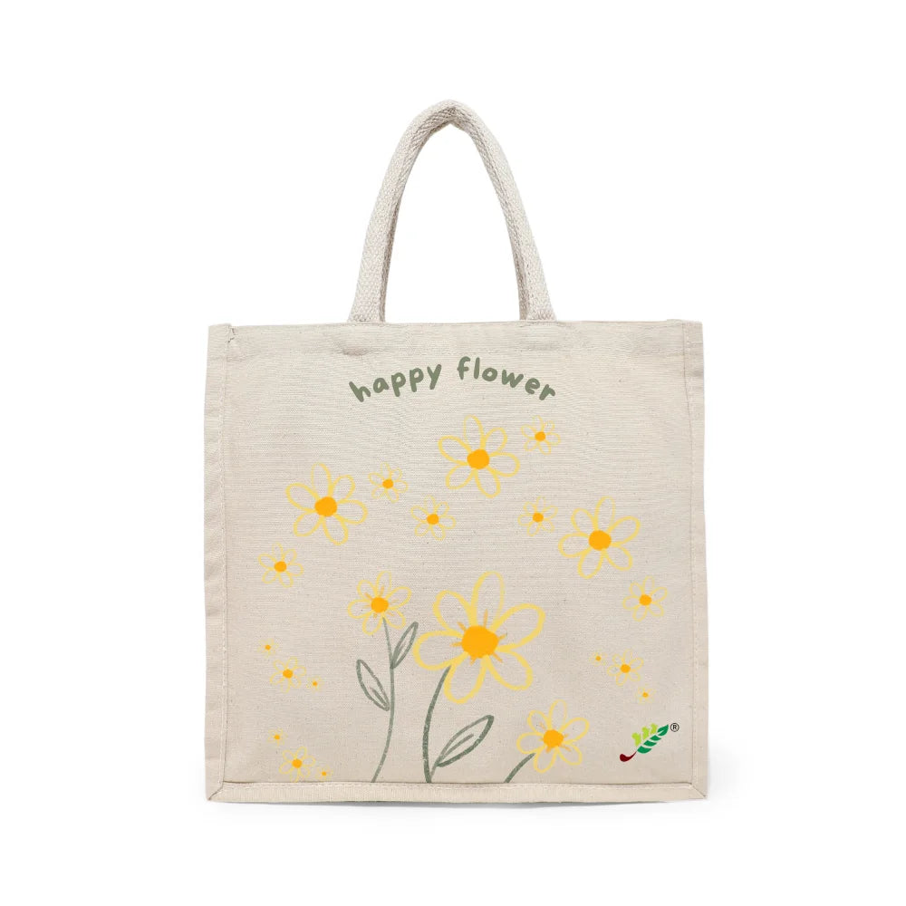 BYFT - Printed Carry-All Cotton Canvas Tote Bag - Happy Flower