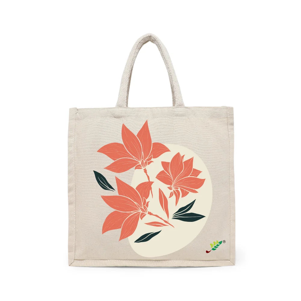 BYFT - Printed Carry-All Cotton Canvas Tote Bag - Coral Bloom