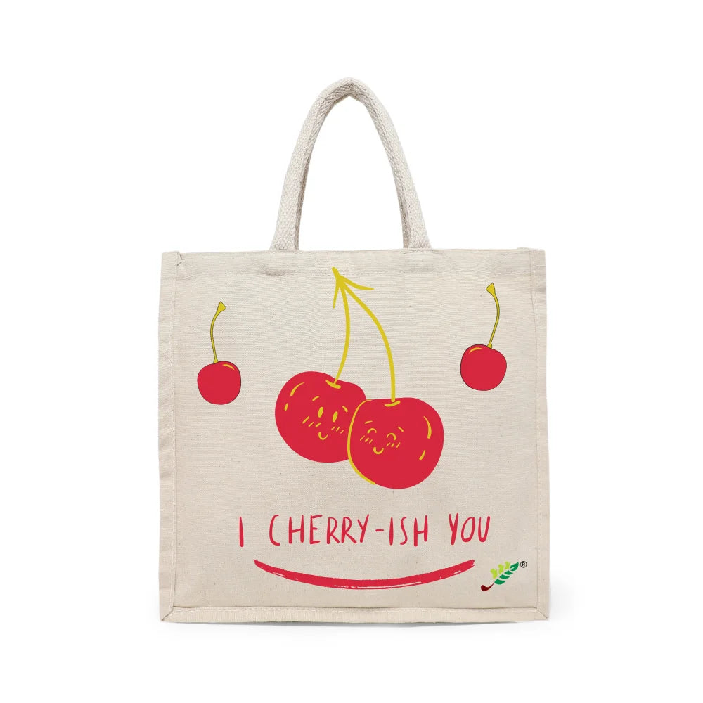 BYFT - Printed Carry-All Cotton Canvas Tote Bag - I Cherry-Ish You