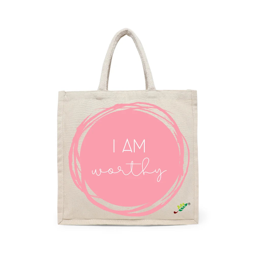 BYFT - Printed Carry-All Cotton Canvas Tote Bag - I Am Worthy