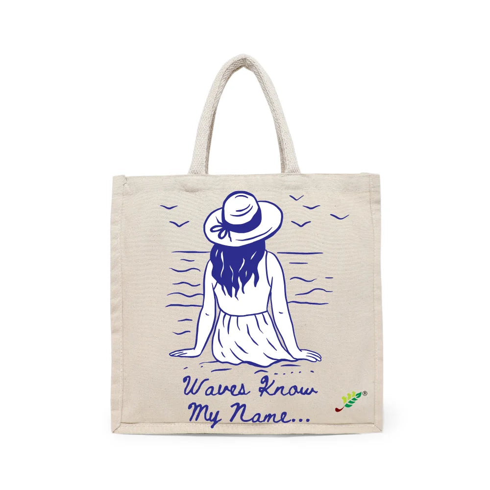 BYFT - Printed Carry-All Cotton Canvas Tote Bag - Waves Know My Name