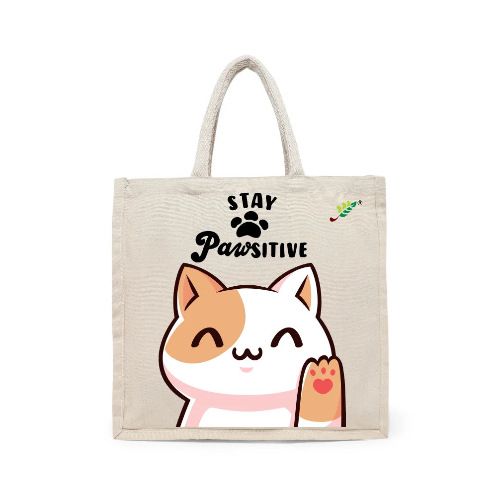BYFT - Printed Carry-All Cotton Canvas Tote Bag - Stay Pawsitive