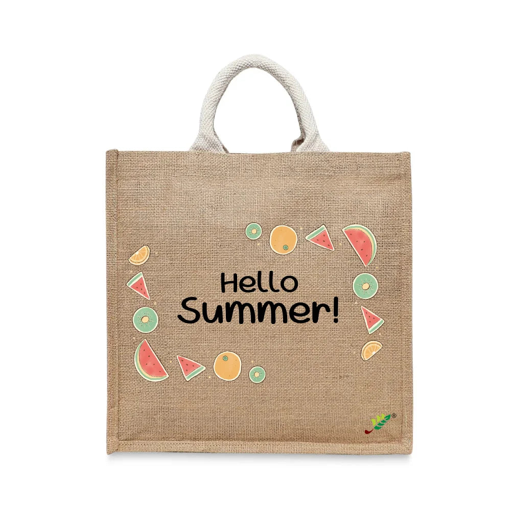 BYFT - Printed Jute Carry-All Tote Bag With Gusset - Hello Summer 2