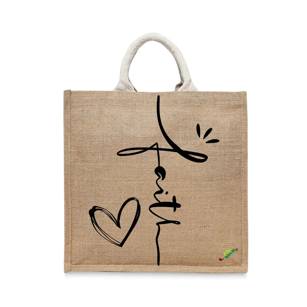 BYFT - Printed Jute Carry-All Tote Bag With Gusset - Faith