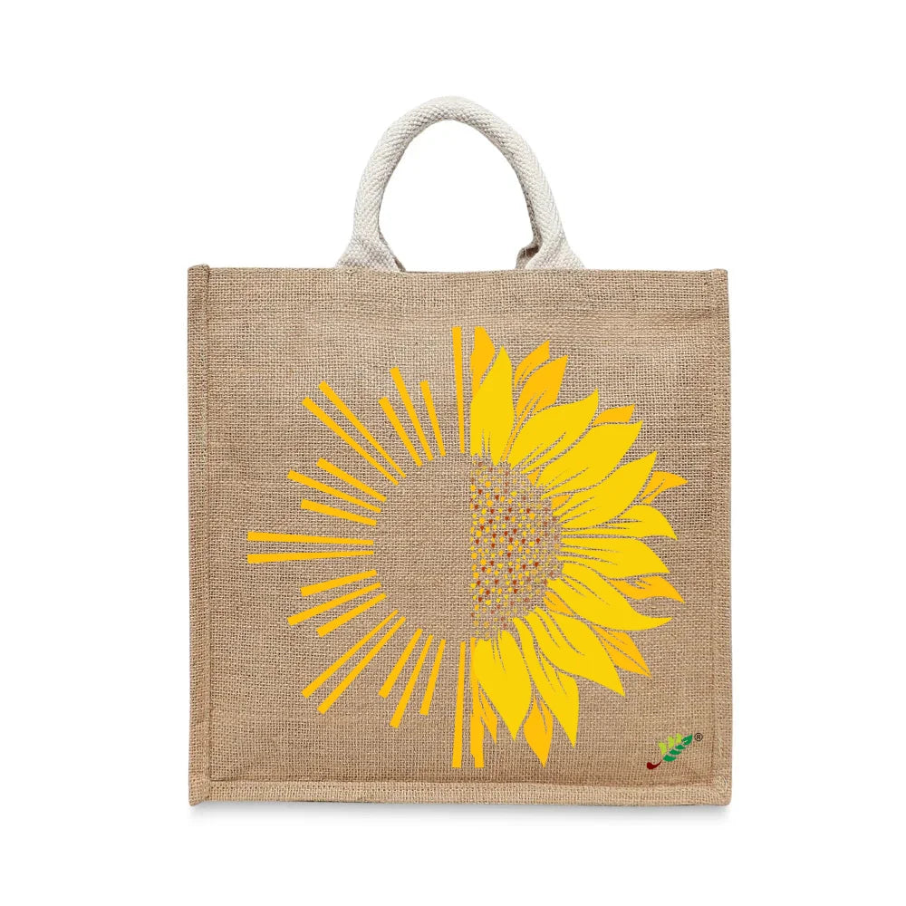 BYFT - Printed Jute Carry-All Tote Bag With Gusset - You Are My Sunflower