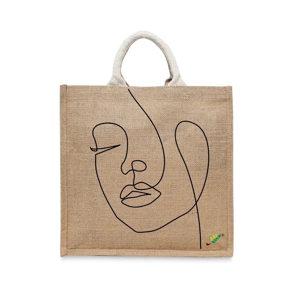 BYFT - Printed Jute Carry-All Tote Bag With Gusset - Line Of Being