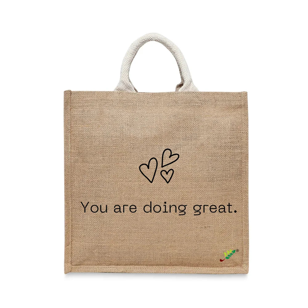 BYFT - Printed Jute Carry-All Tote Bag With Gusset - You Are Doing Great