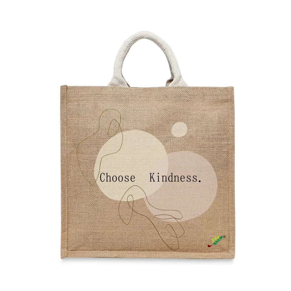 BYFT - Printed Jute Carry-All Tote Bag With Gusset - Choose Kindness