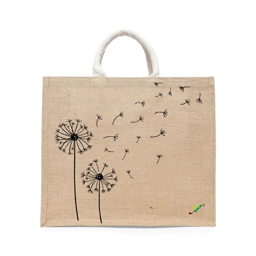 BYFT - Dandelion Printed Laminated Jute Bag With Gusset - Brown - 43 cm
