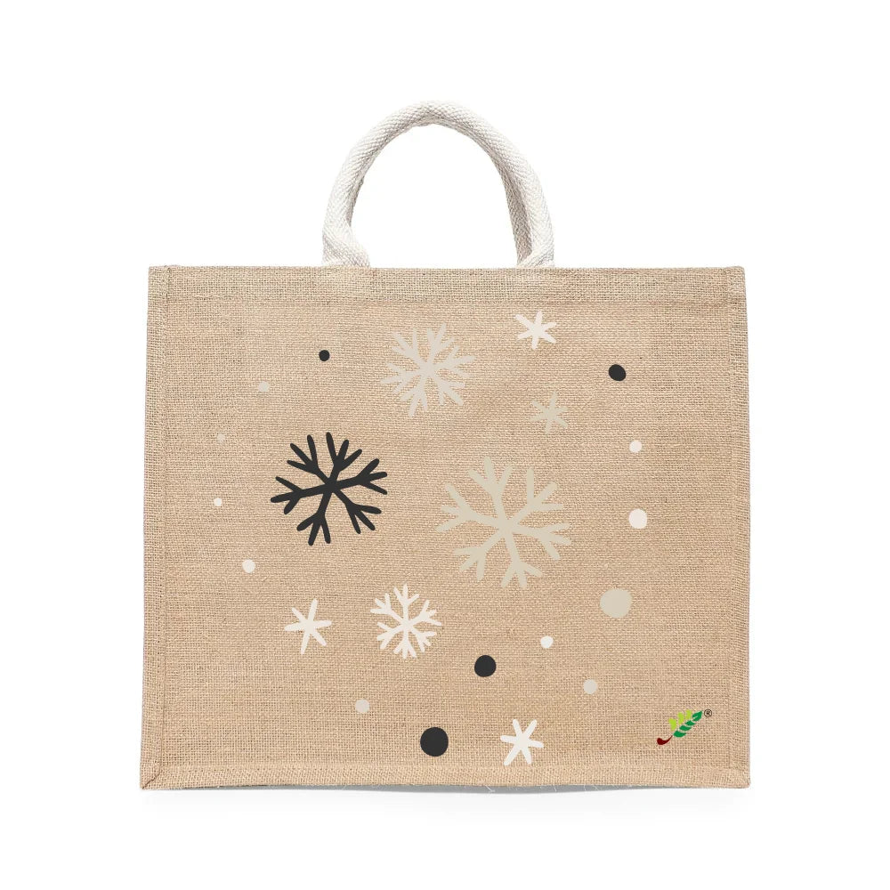 BYFT - Snowflakes Printed Laminated Jute Bag With Gusset - Brown - 43 cm