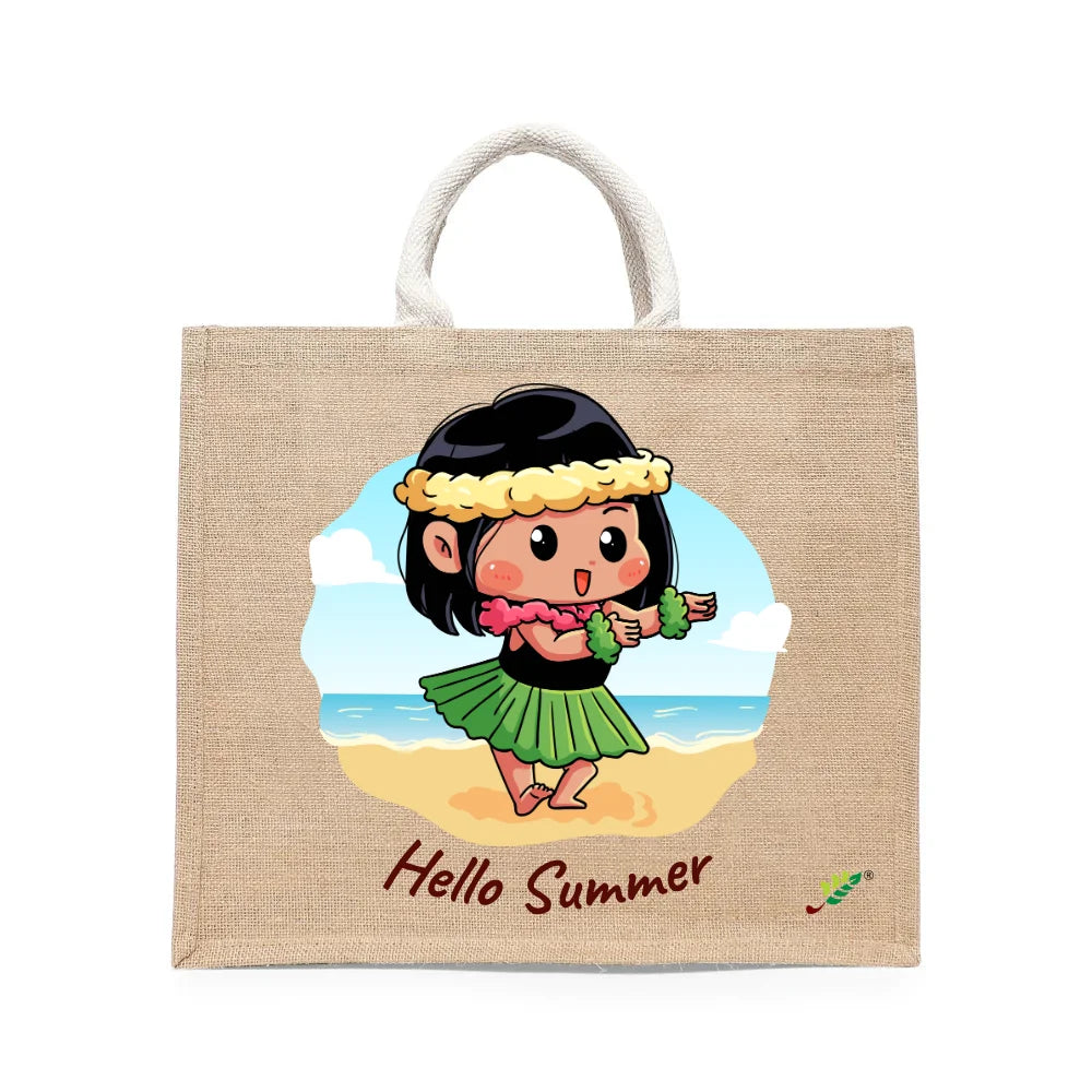 BYFT - Little Island Dancer Printed Laminated Jute Bag With Gusset - Brown - 43 cm