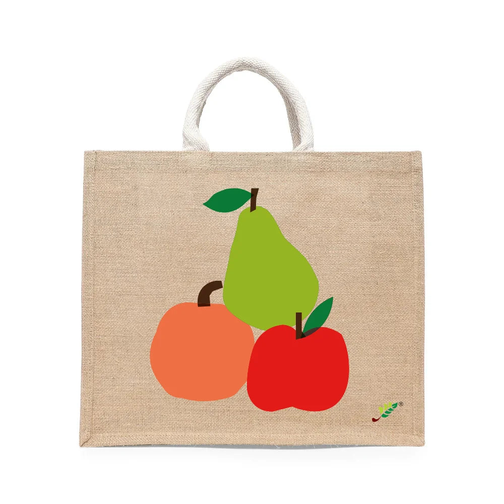 BYFT - Fruit Stack Printed Laminated Jute Bag With Gusset - Brown - 43 cm
