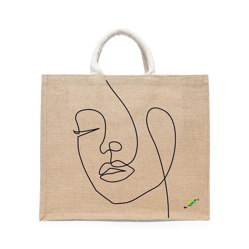 BYFT - Line Of Being Printed Laminated Jute Bag With Gusset - Brown - 43 cm