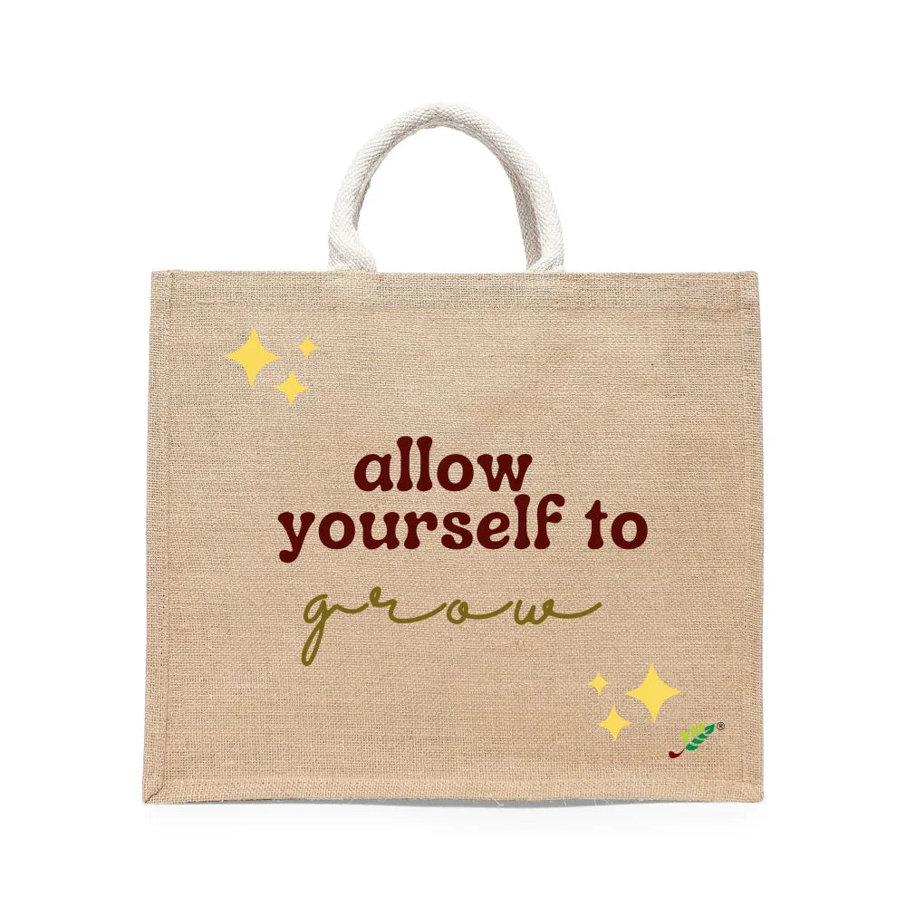 BYFT - Allow Yourself To Grow Printed Laminated Jute Bag With Gusset - Brown - 43 cm
