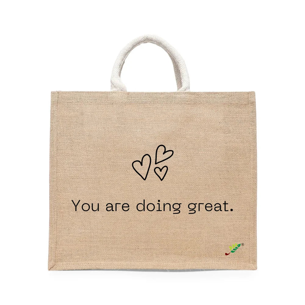 BYFT - You Are Doing Great Printed Laminated Jute Bag With Gusset - Brown - 43 cm