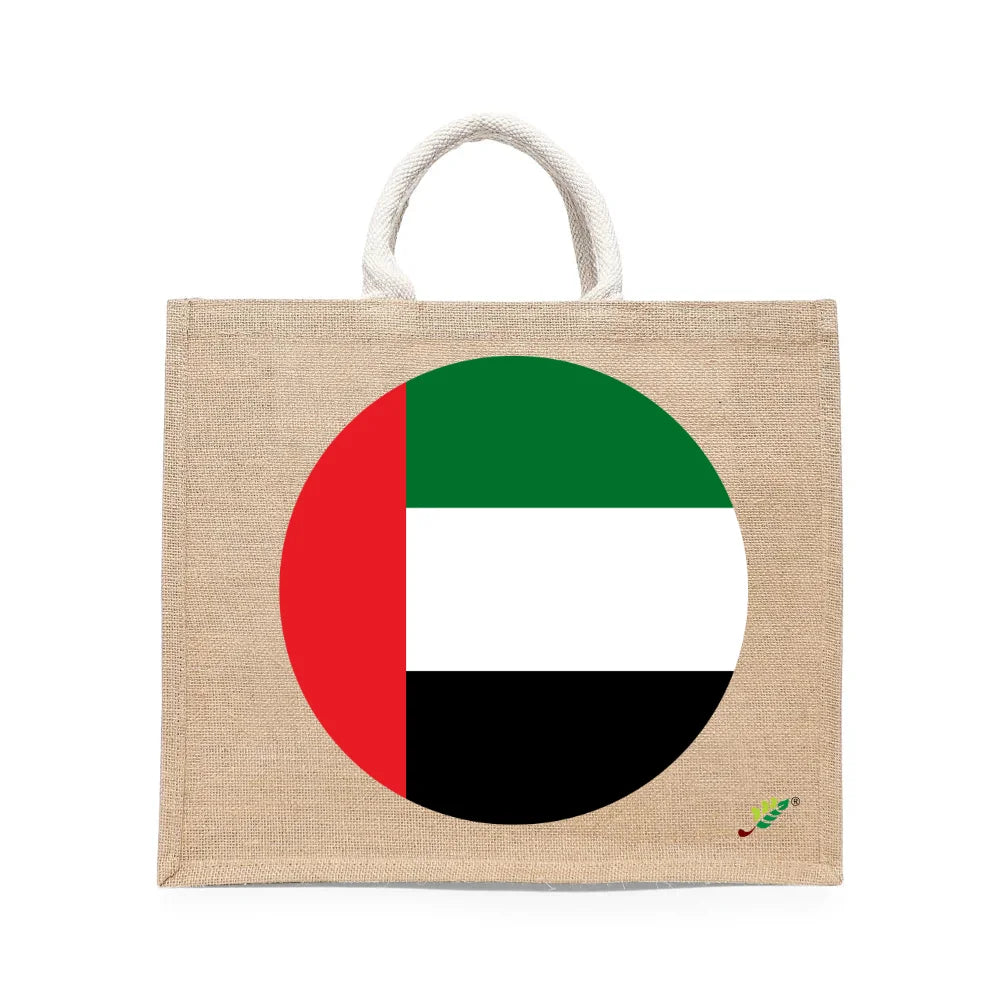 BYFT - UAE Flag Printed Laminated Jute Bag With Gusset - Brown - 43 cm