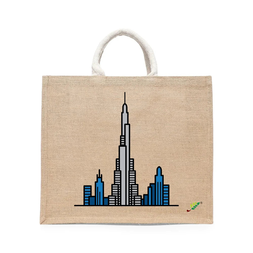 BYFT - Dubai Rise Printed Laminated Jute Bag With Gusset - Brown - 43 cm