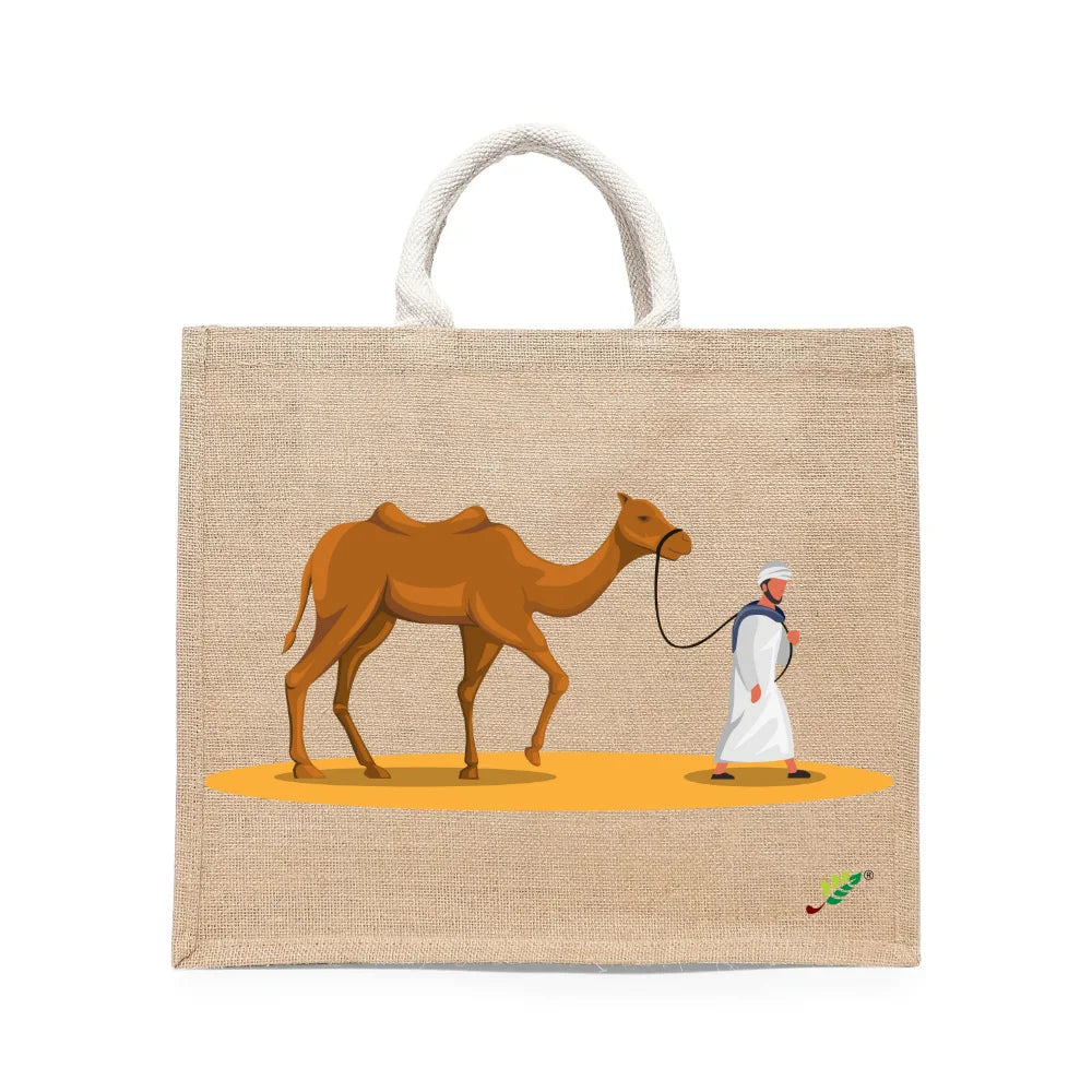 BYFT - The Desert Nomad Printed Laminated Jute Bag With Gusset - Brown - 43 cm