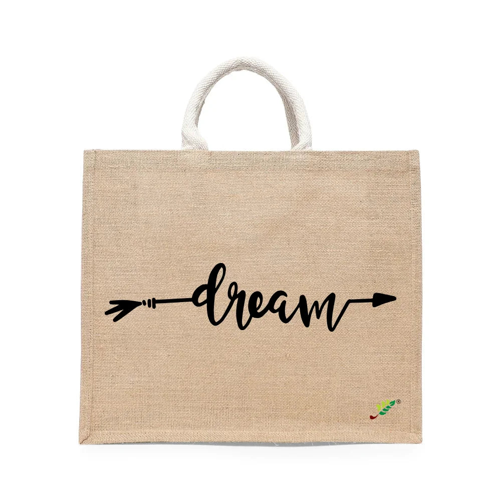BYFT - Dream Printed Laminated Jute Bag With Gusset - Brown - 43 cm