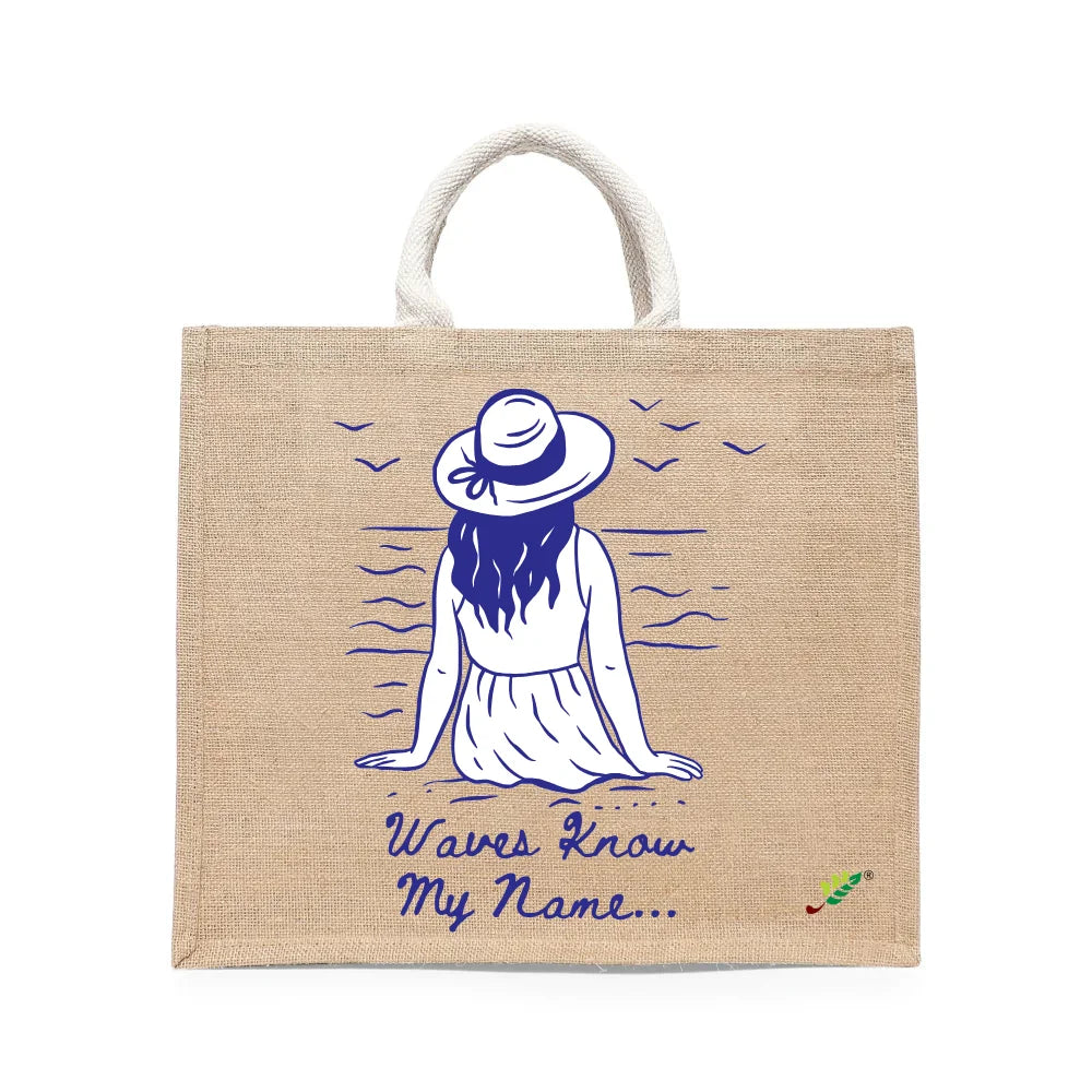 BYFT - Waves Know My Name Printed Laminated Jute Bag With Gusset - Brown
