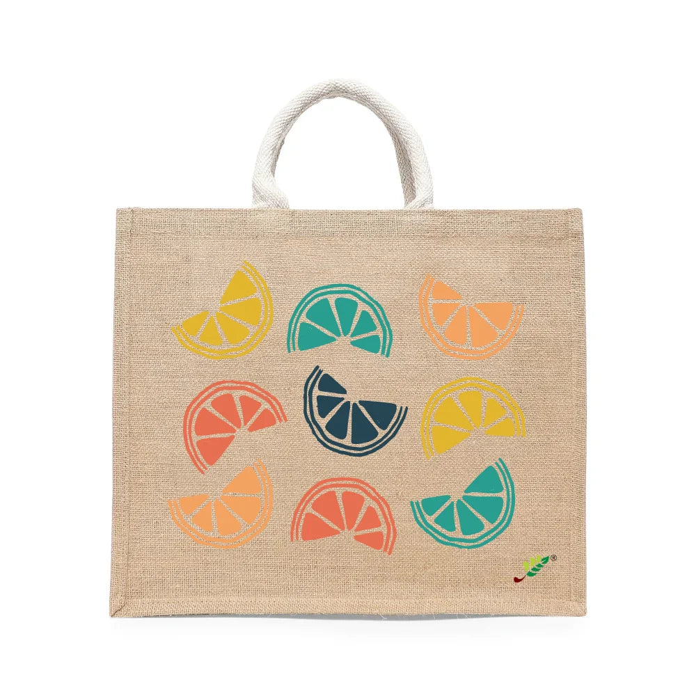 BYFT - Citrus Printed Laminated Jute Bag With Gusset - Brown