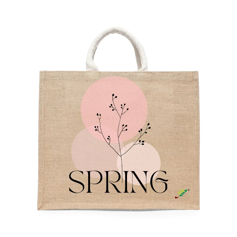 BYFT - Spring Printed Laminated Jute Bag With Gusset - Brown