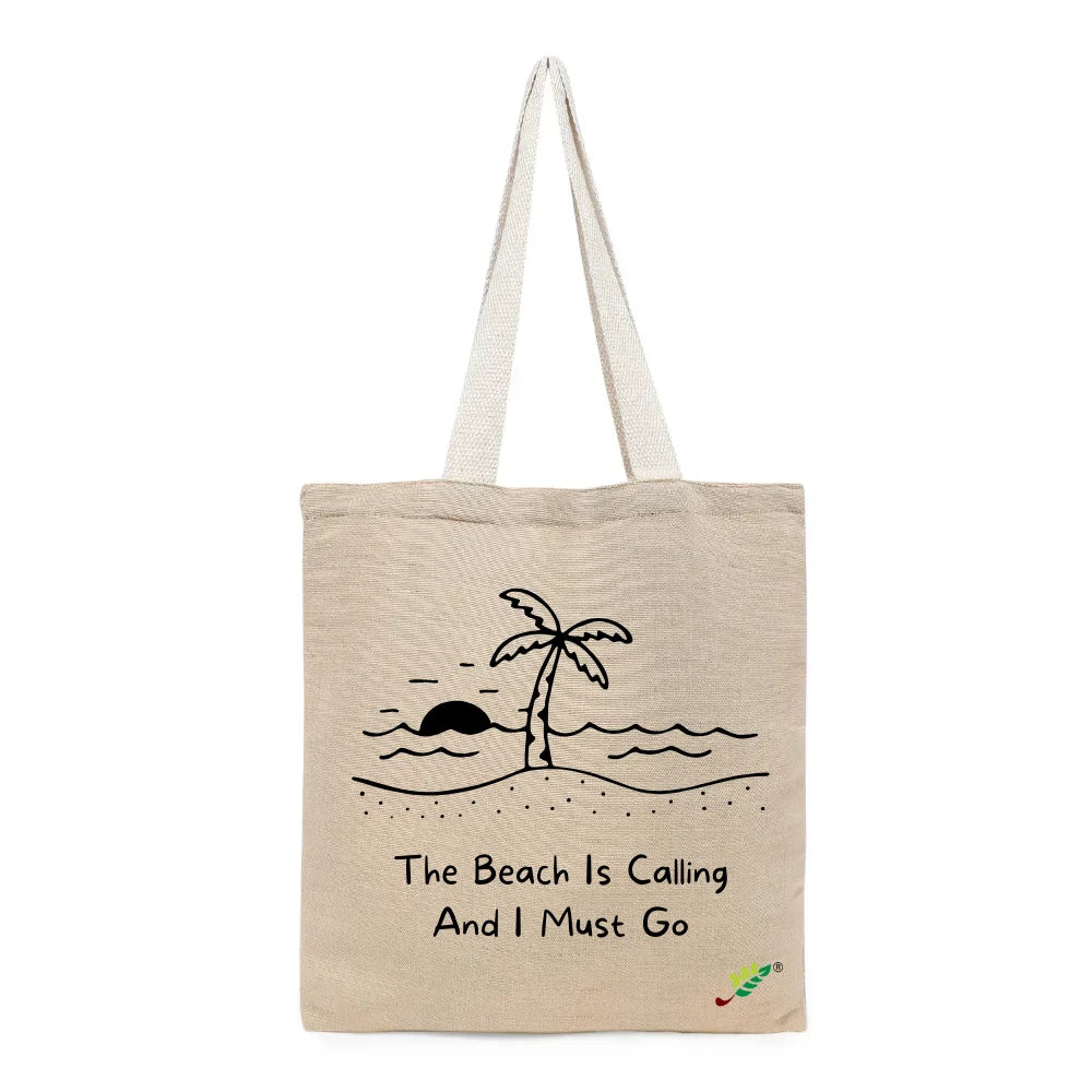 BYFT - The Beach Is Calling Printed Unlaminated Juco Bag - Brown - 40 cm