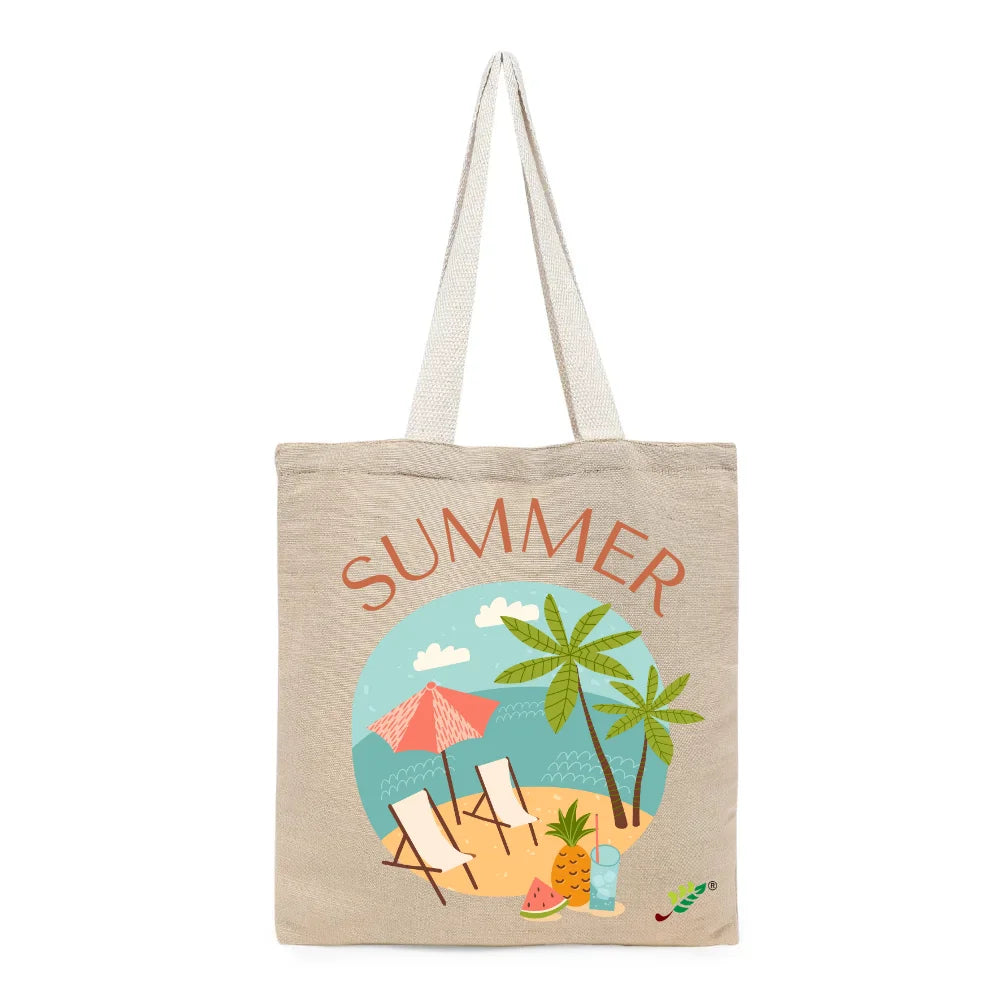 BYFT - Summer Beach Printed Unlaminated Juco Bag - Brown - 40 cm