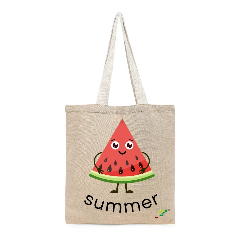 BYFT - Summer Watermelon Slice Printed Unlaminated Juco Bag - Brown - 40 cm