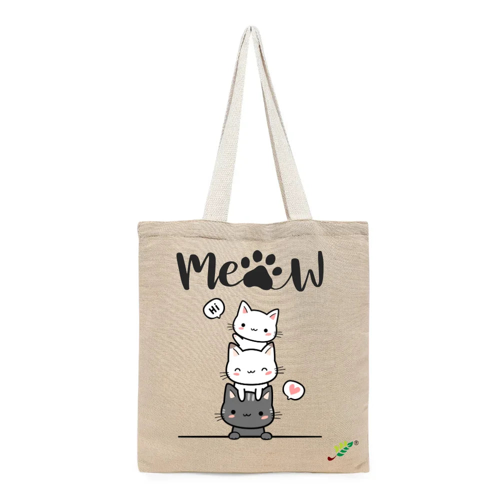 BYFT - Printed Unlaminated Juco Tote Bag - Hi Meow