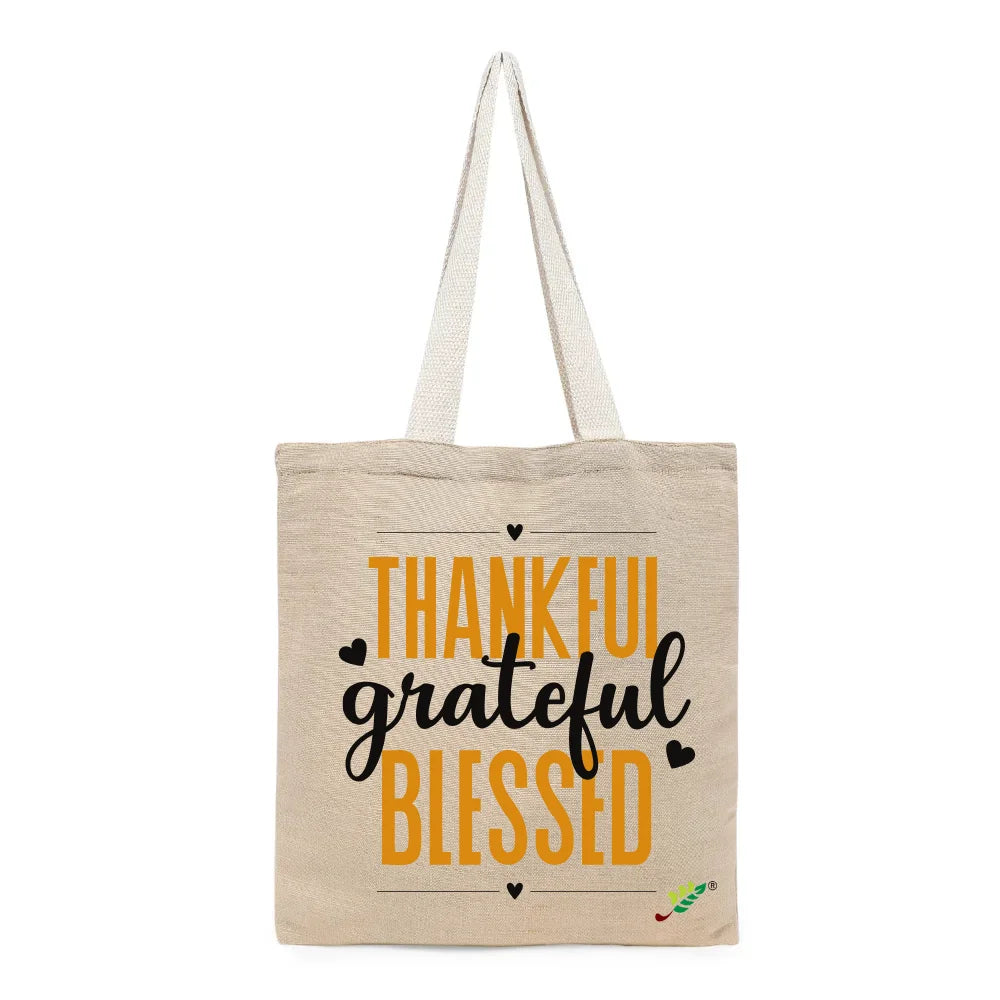 BYFT - Printed Unlaminated Juco Tote Bag - Thankful Grateful Blessed